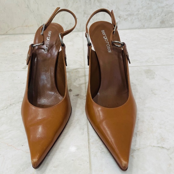 SERGIO ROSSI {39.5} Heels Slingback Leather Stiletto Tobacco Brown - Picture 3 of 12